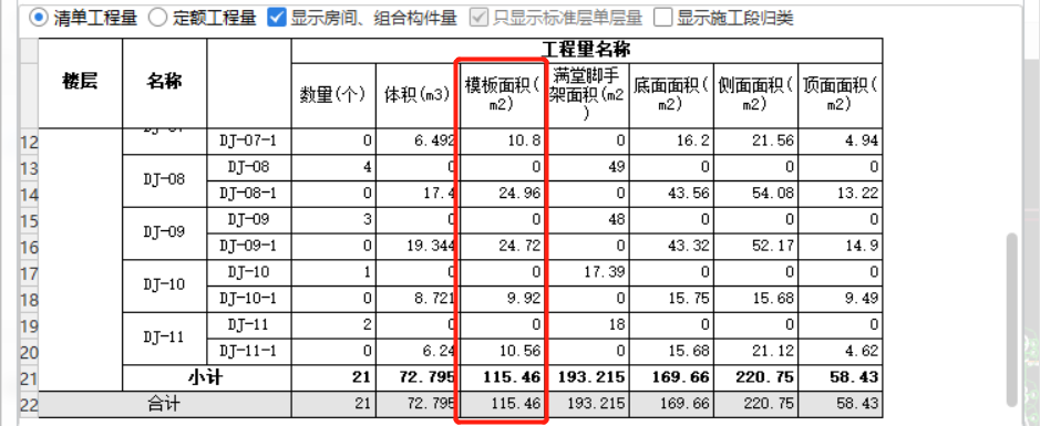 模板面积