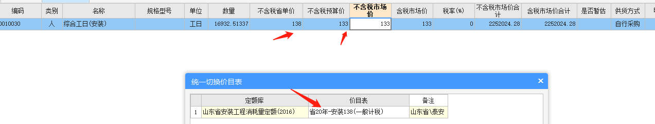 切换价目表