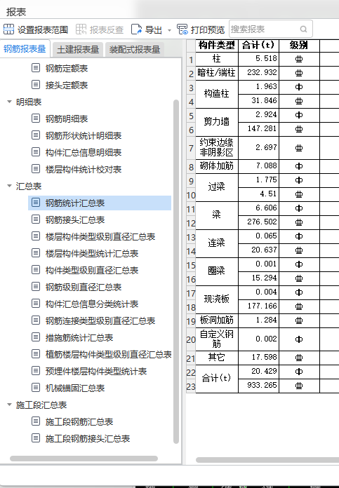 钢筋统计汇总表