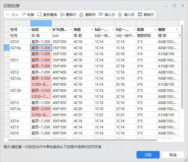 柱表