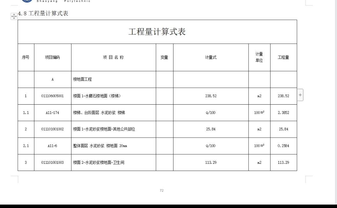 出工程量