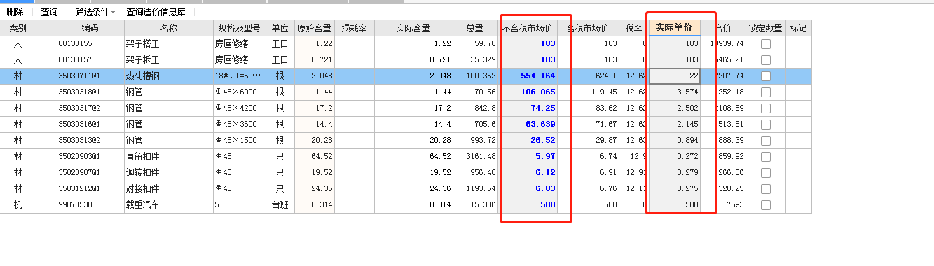 实际单价