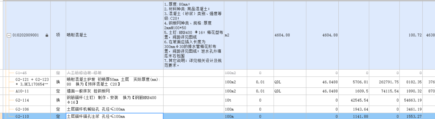 混凝土清单项