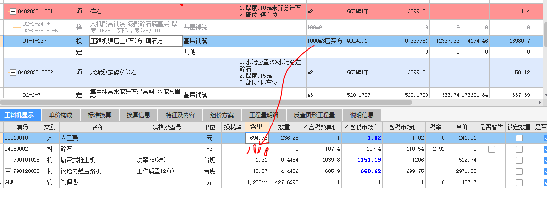 工料机含量