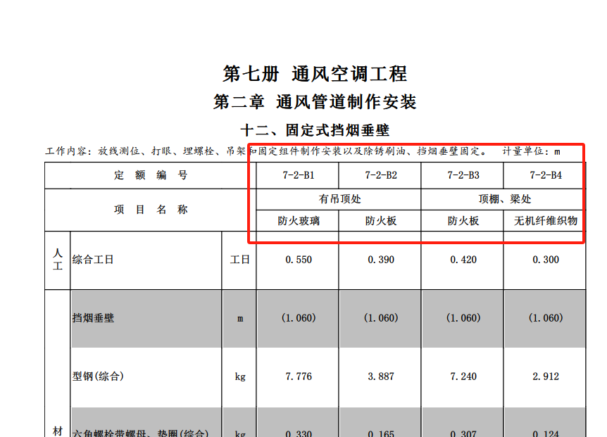 挡烟垂壁套那个定额