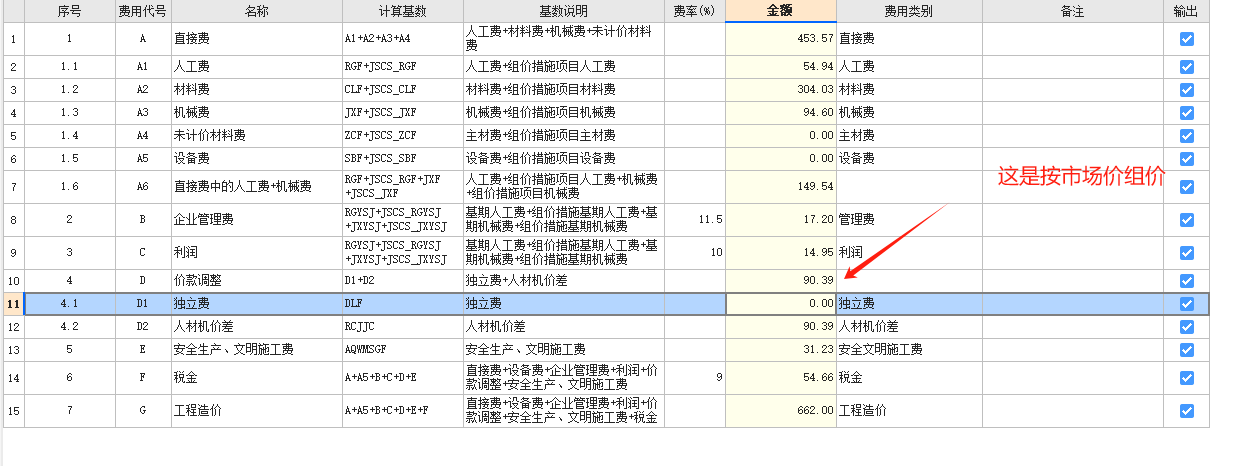 按市场价组价