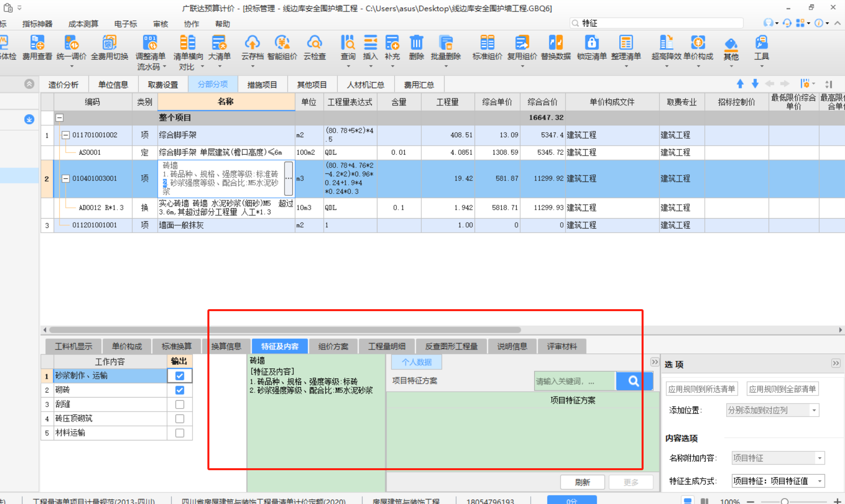 项目特征