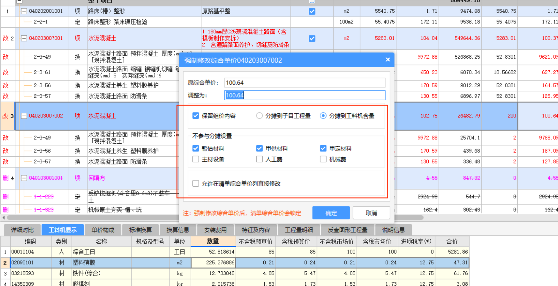 综合单价不
