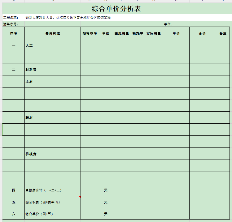 综合单价分析