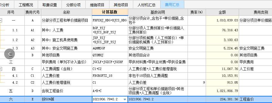 费用汇总
