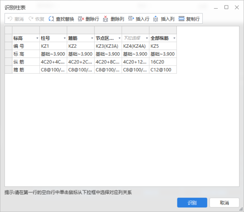 柱表