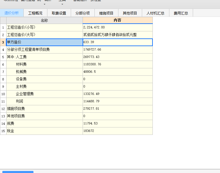 单方造价