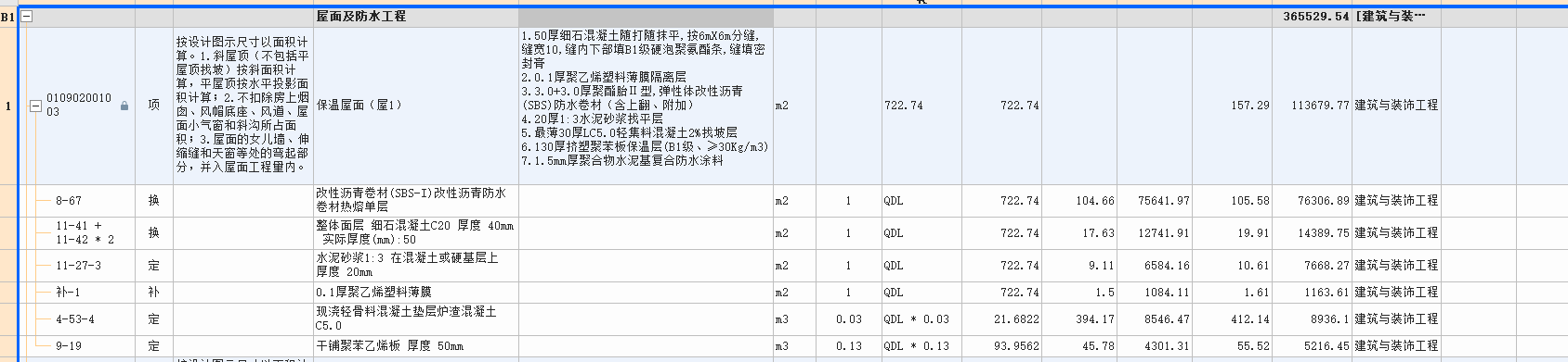 子目单价