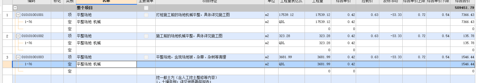 平整场地综合单价
