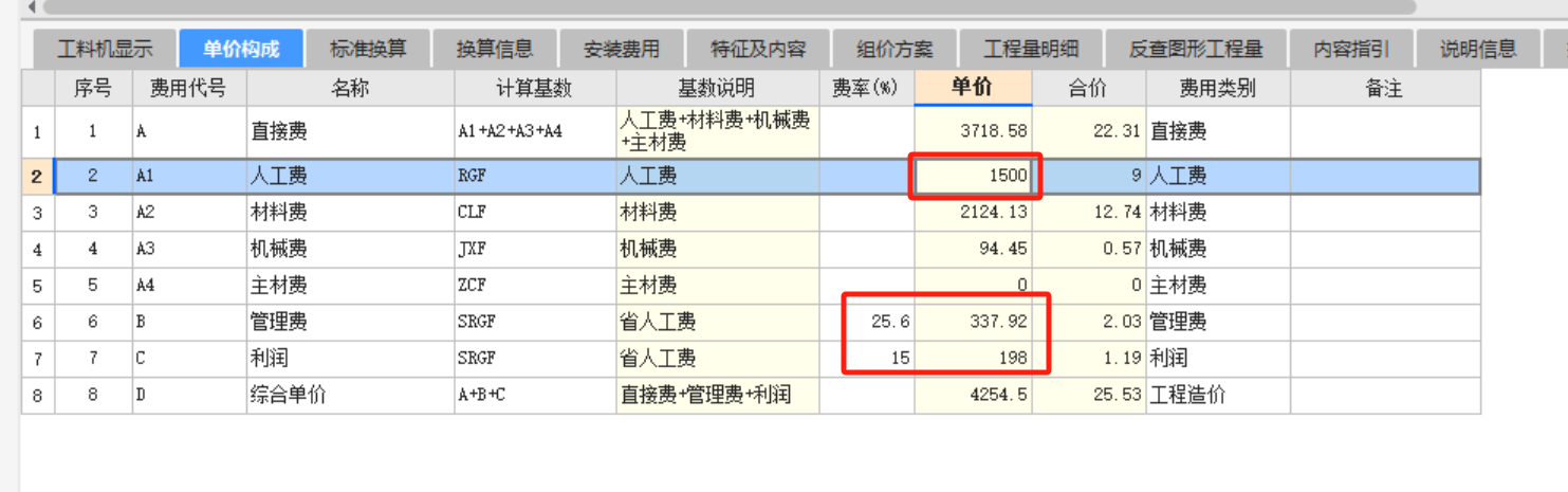 子目单价