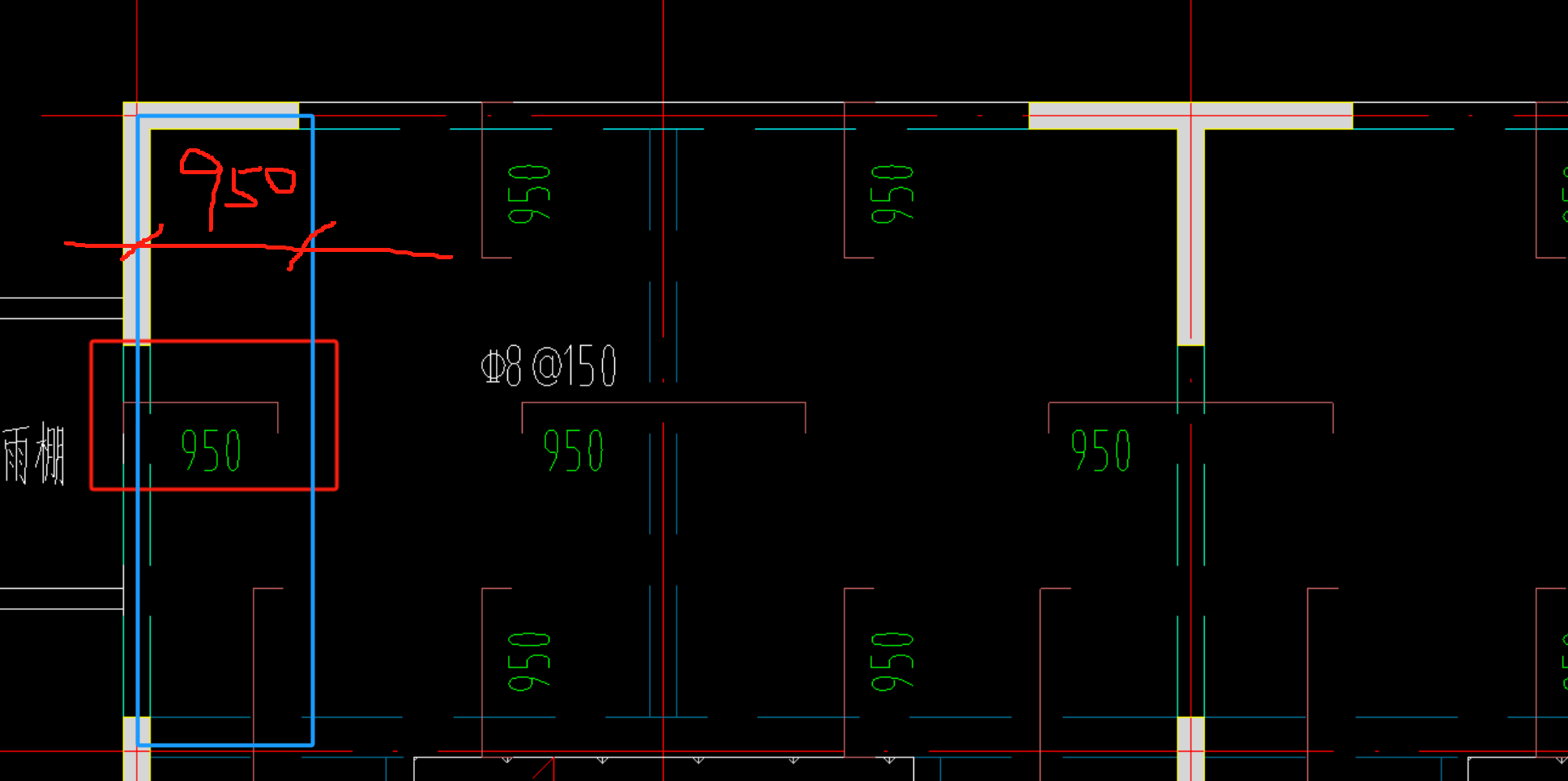 图中板的附加筋的布置范围是哪里?请标注