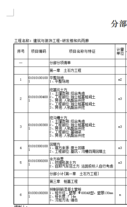 项目特征