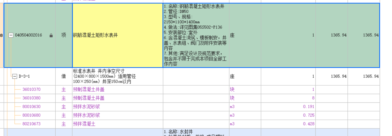 水表井套定额