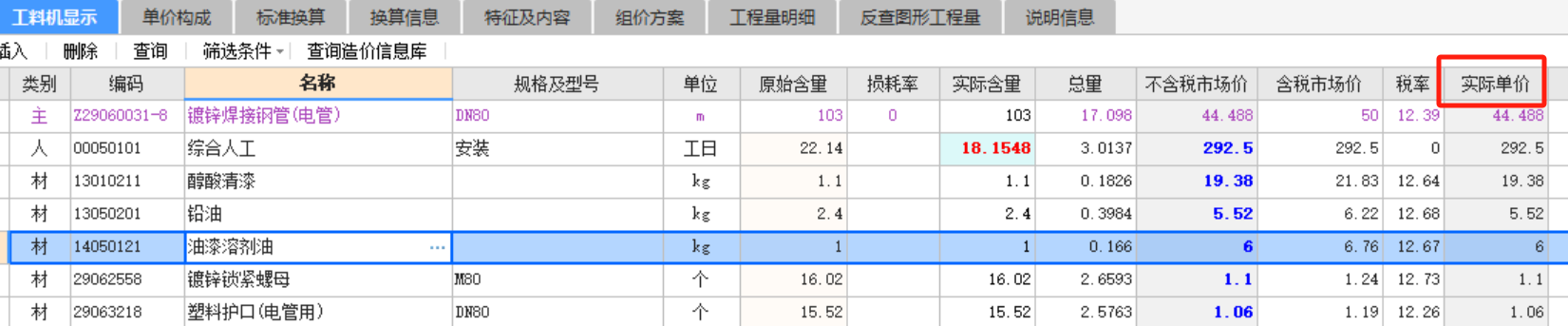 实际单价