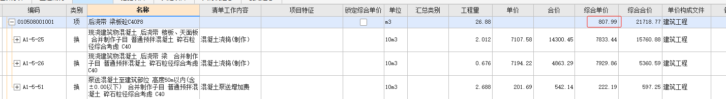 定额合价