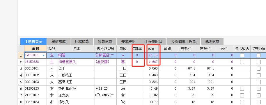 主材含量