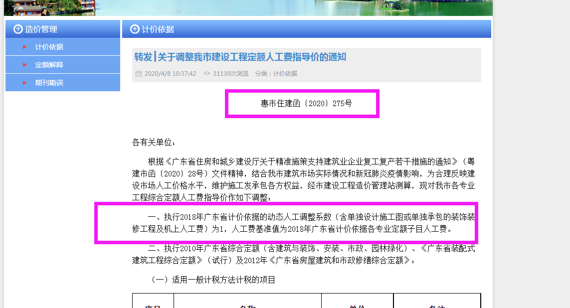 人工费调整