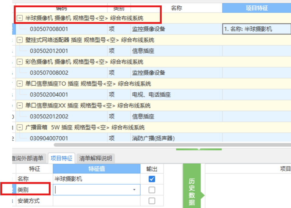 项目特征