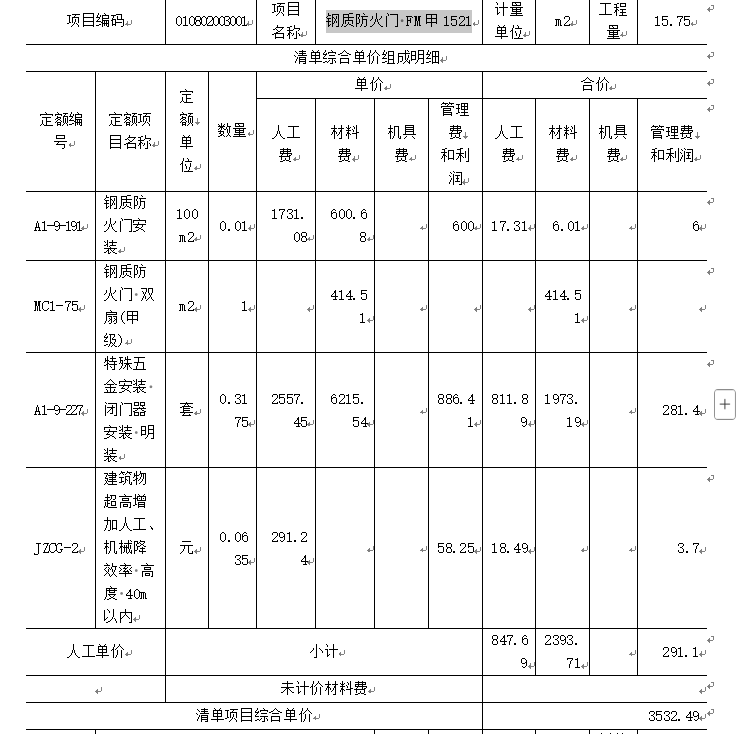 项目特征