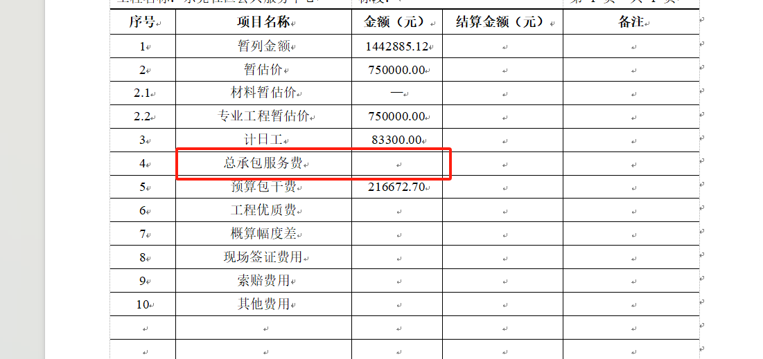 总承包服务费