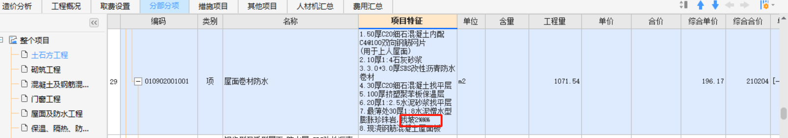 项目特征