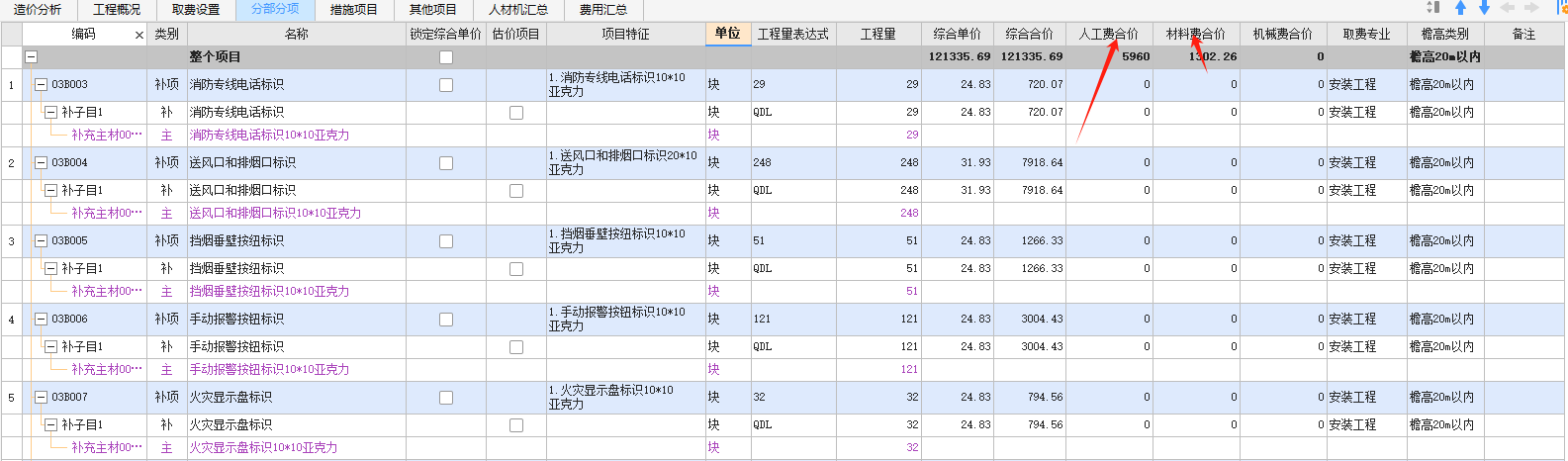 人工费合价