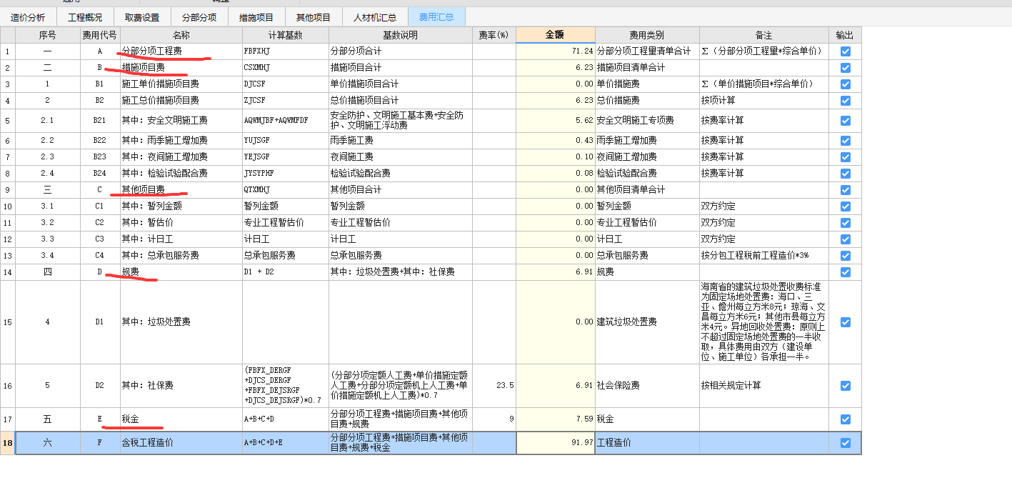 费用汇总