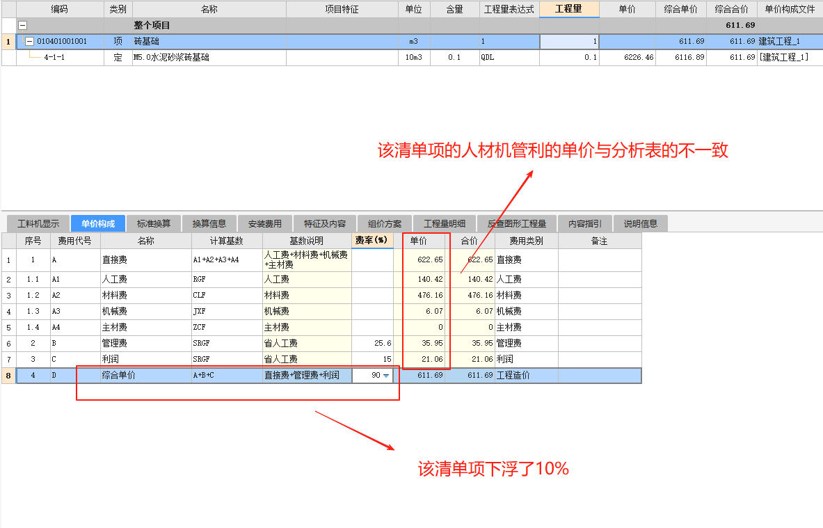 综合单价下浮