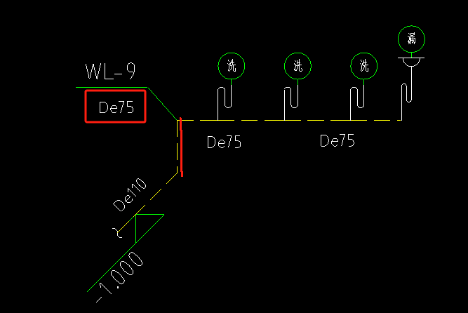 答疑：这个de75是哪根水管的规格，是划红线立管吗，如果不是请在图纸画出来谢谢