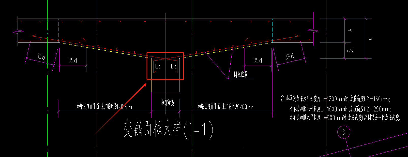 答疑：广联达板加腋，在梁中钢筋节点交叉向下弯折LA怎么布置，如下图