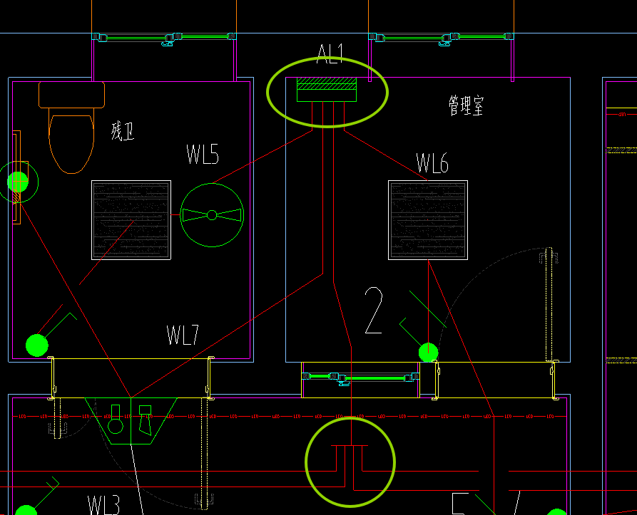 答疑：从配电箱引出的线路，到达下面绿色标记胡绿色圆圈，是四个回路引过去的，还是一个回路