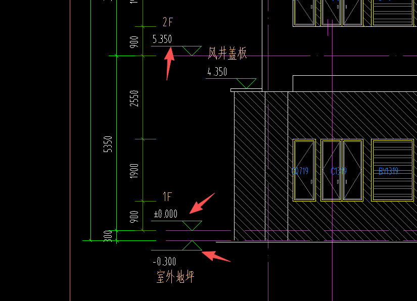 答疑：这是立面图的标高，我画墙体是从0到5.35吗 我结构板面标高是5.3 到底以哪个