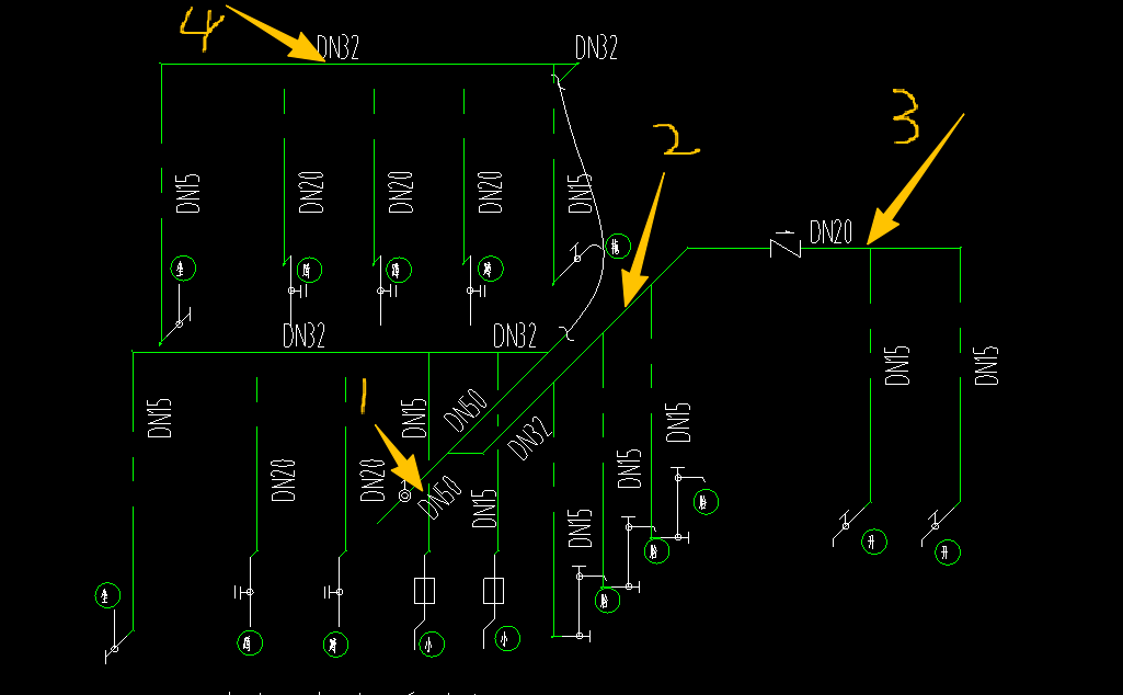 答疑：请问图纸四个部位都是供水干管吗？设计说明中干管采用衬塑钢管