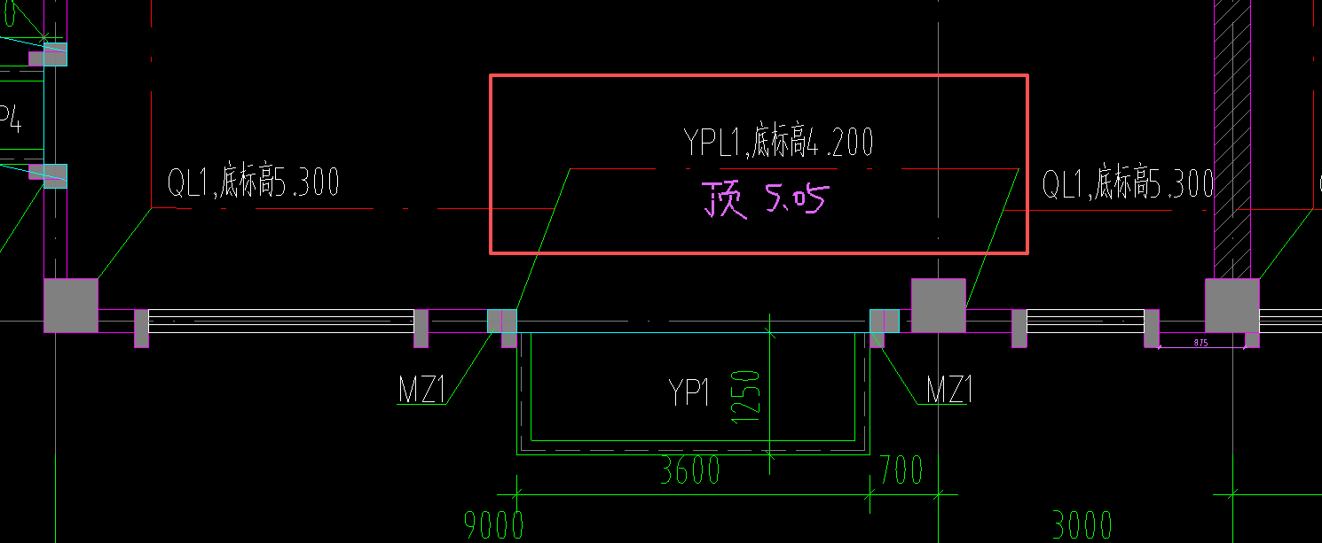 答疑：当雨棚梁顶标高为5.05，圈梁1底标高为5.3时，雨棚位置的圈梁1需要断开吗