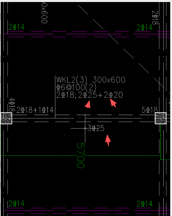 答疑：请问一下这根粱下部钢筋是2根25+2根20然后再加上下面的3根25的吗一起6根吗