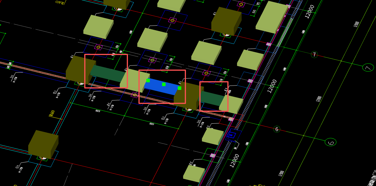 答疑：如图，老师们，条形基础贯通桩承台和独立基础画上去，还是一块块画，贯通画钢筋会多