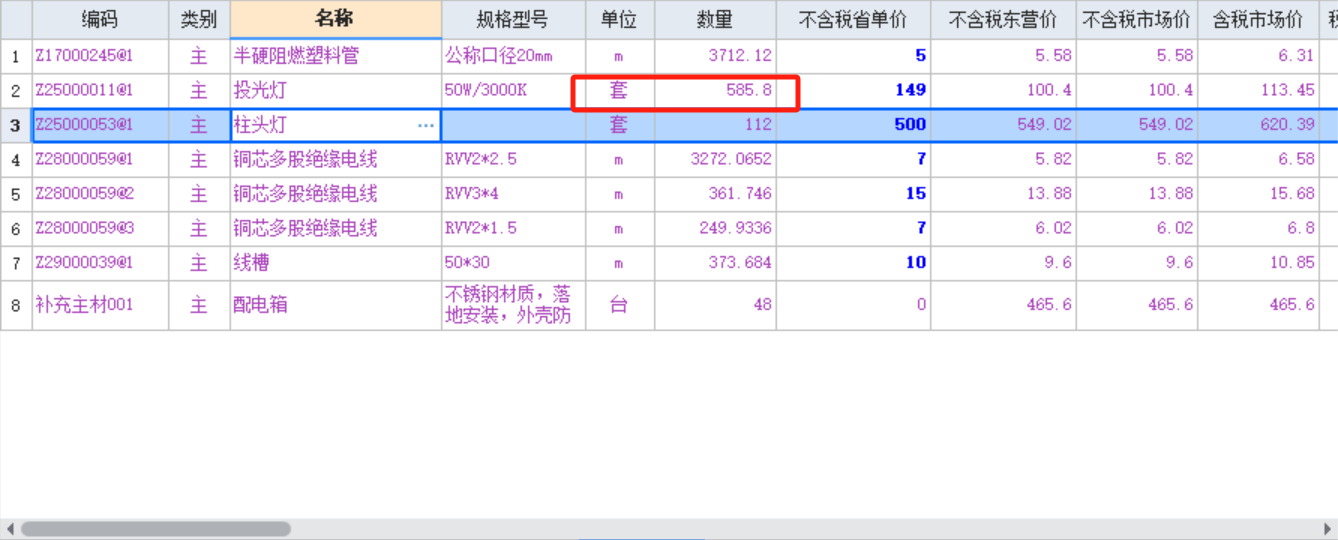答疑：请问为什么分部分项里灯的数量都是整数，在人材机汇总表里却出现小数了