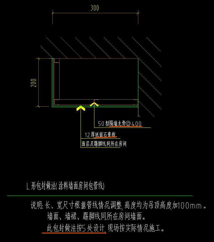 答疑：下图假设高度1m,问题1龙骨和石膏板工程量怎样计算？问题2红线5处设计是指每层吗