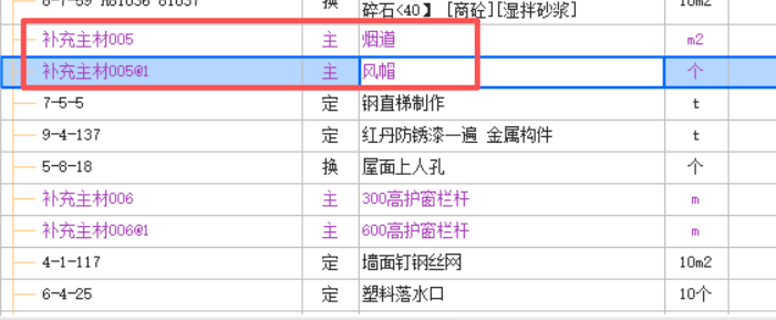 答疑：这个风帽是怎么套的定额，为什么补充主材005后面有个@1，怎么设置的