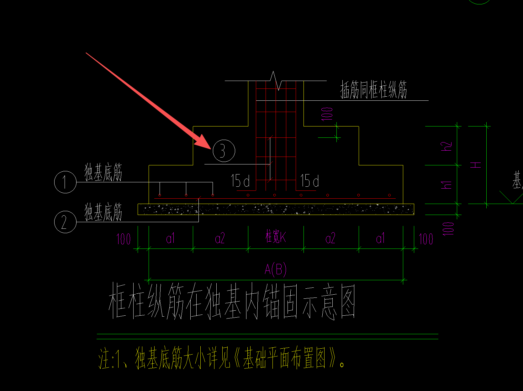 答疑：下面的基础的③号柱芯钢筋怎么绘制？