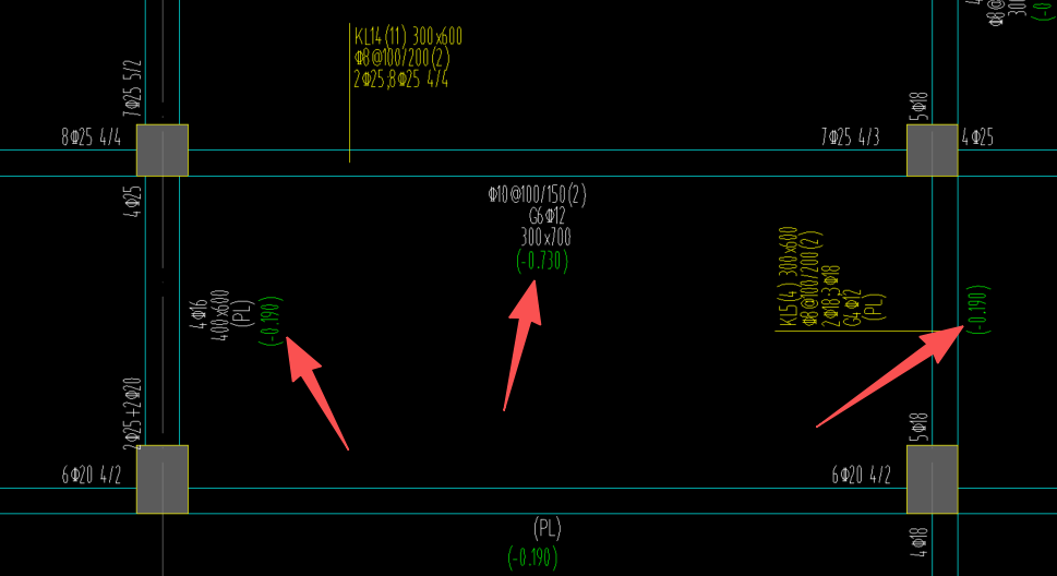 答疑：箭头标高是什么意思，PL是梁为偏拉构件时什么意思，模型怎么改这几个