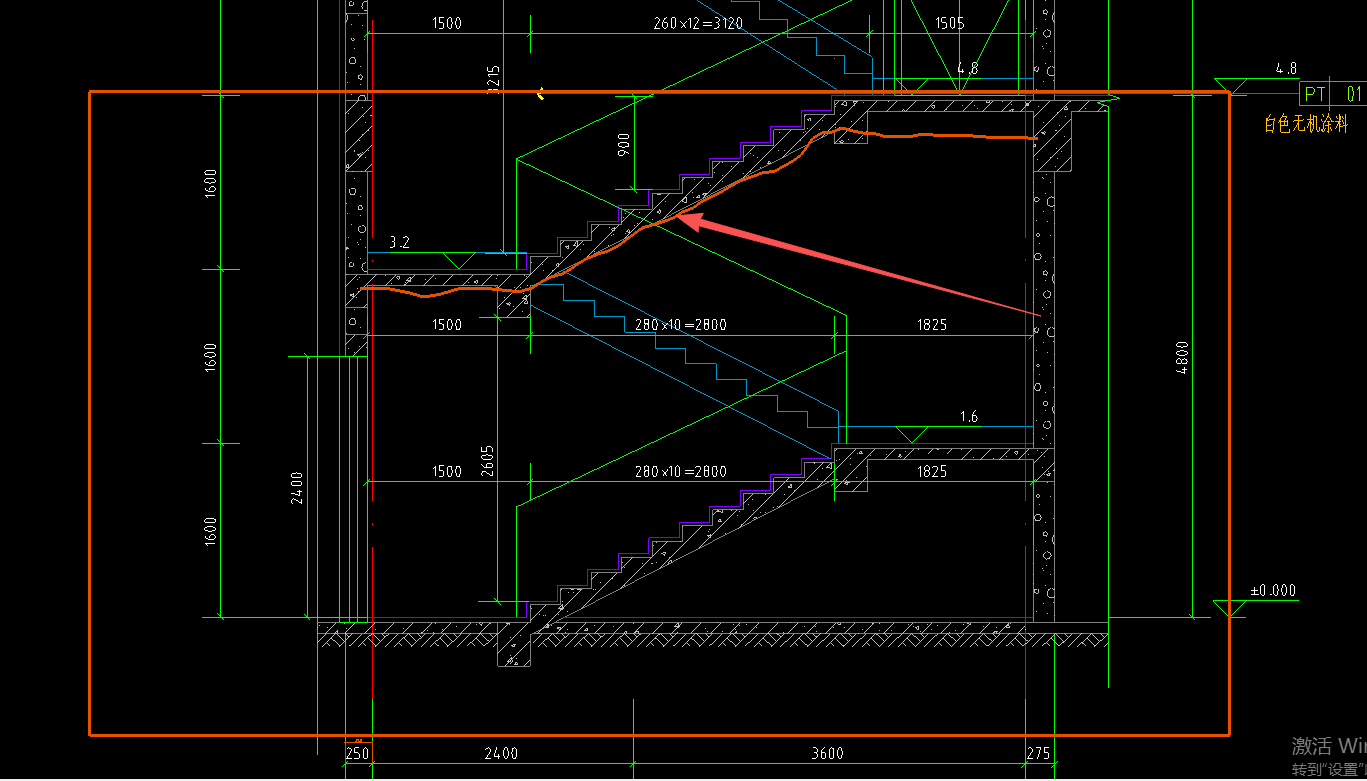 答疑：一层楼梯间的天棚是箭头指的范围吗？