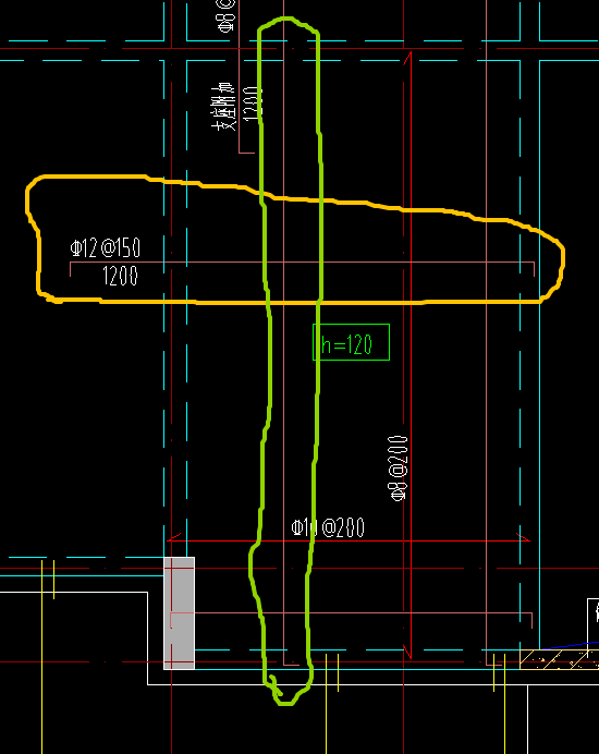 答疑：板面钢筋.x向是C12-150外伸1200，y向是C8-200嘛