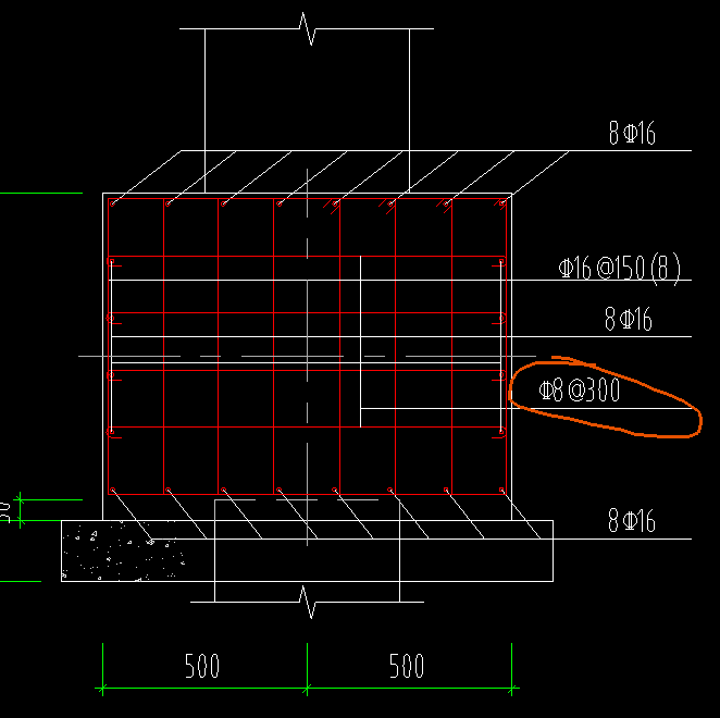 答疑：这个桩承台画圈部分c8@300的钢筋怎么设置呢