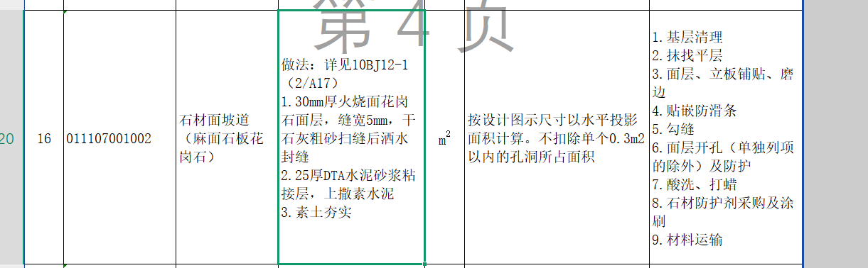 答疑：石材面坡道计算规则为按设计图示尺寸以水平投影面积计算，是否包含坡道的侧立面？
